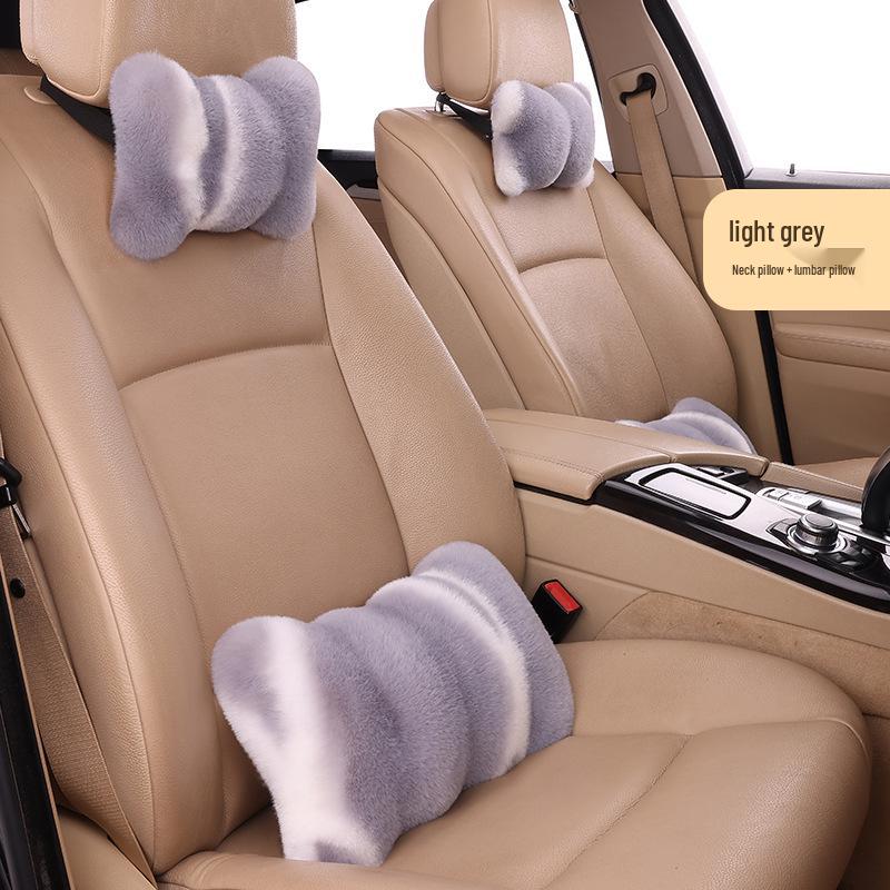 Almofada de Encosto de Cabeça de Carro Nova de Pele de Coelho - Fashionável, Aconchegante, Suporte de Pescoço e Costas para Inverno para Mulheres (Par)