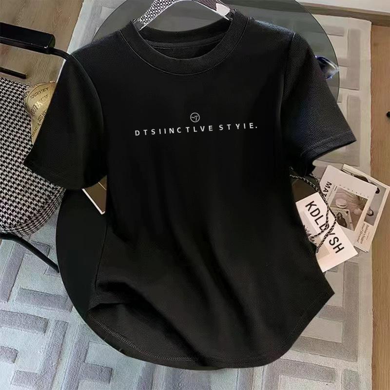 

Thirteen lines of women s clothing front shoulder short-sleeved T-shirt women s summer pure cotton age-reducing and thin irregular design short top XXL
