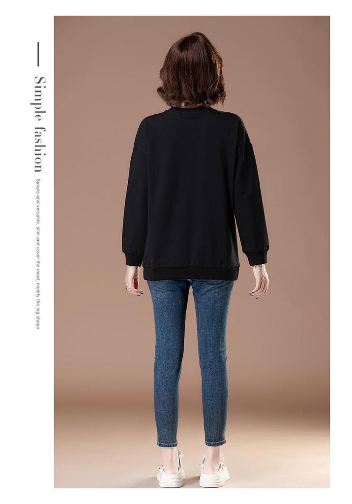 Women's Loose-Fit Pure Cotton Hoodie - Plus Size, Tummy-Covering, Slimming, Casual Spring/Autumn Top for Middle-Aged Mothers