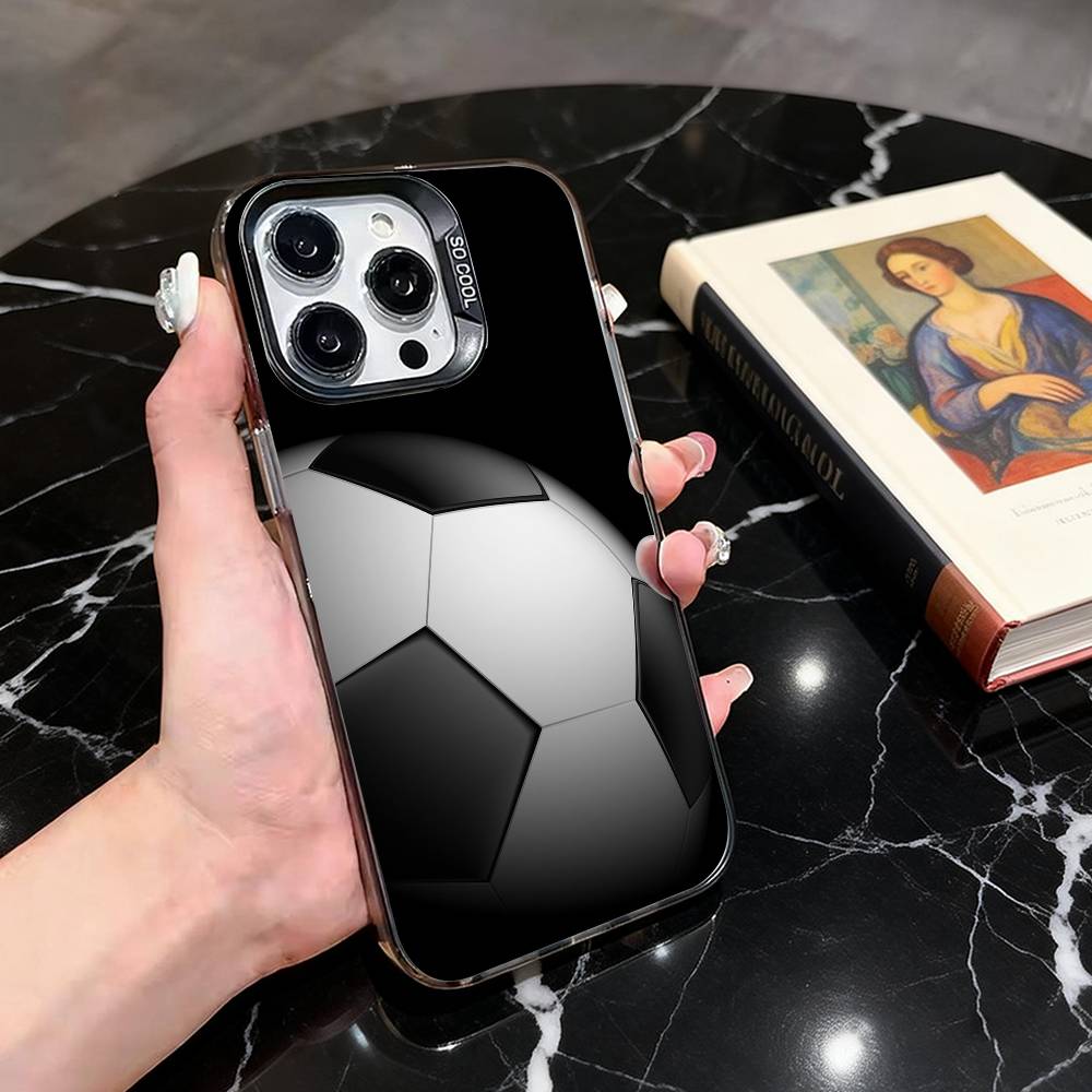 F-Football S-Soccer stitch texture Phone Case For iPhone 17,16,15,14,13,12,11 Plus,Pro Max,XS,Colorful Silver Black Cover