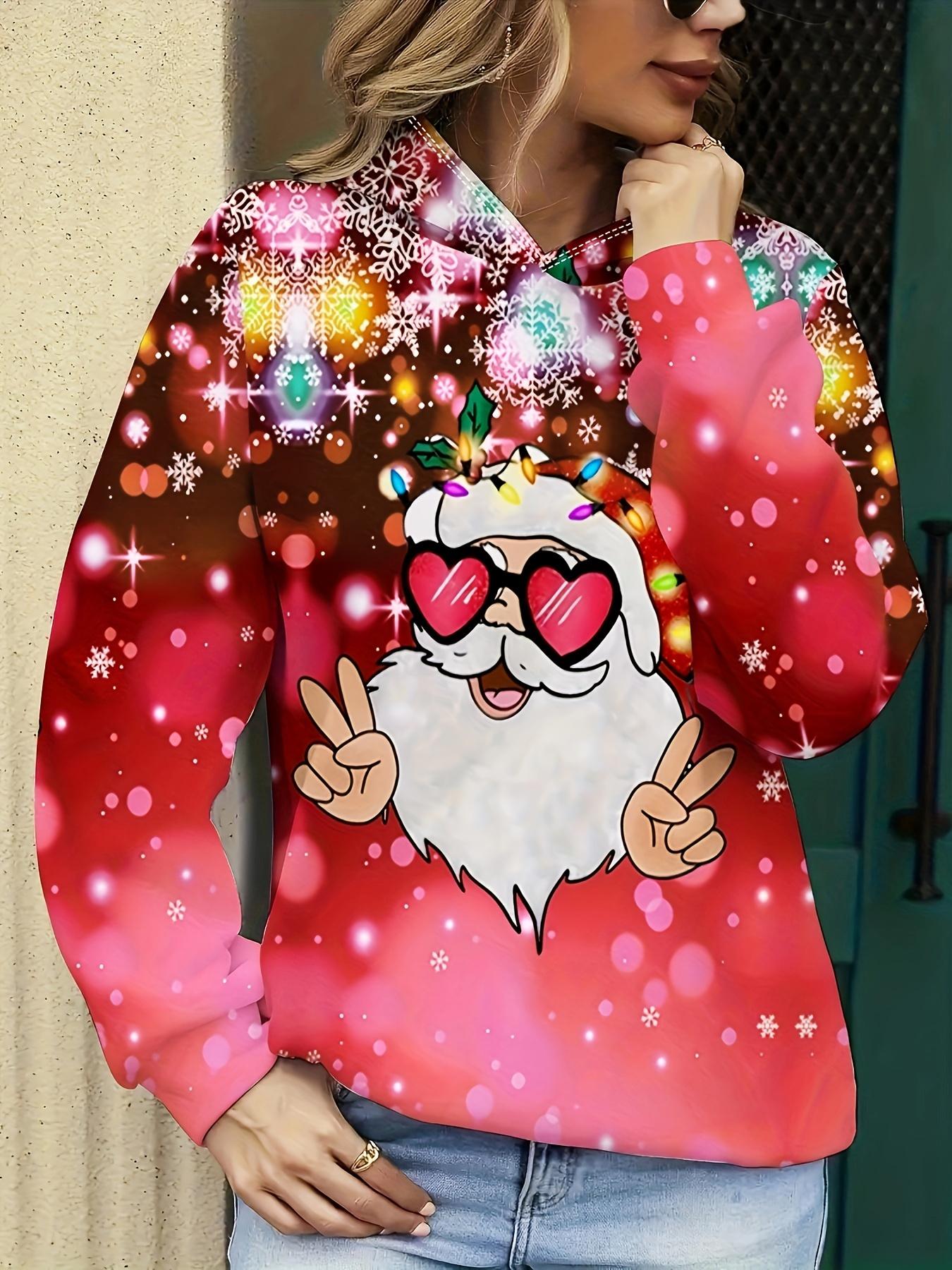 

Женская праздничная рождественская толстовка - Повседневная с длинным рукавом и принтом Санты, Удобная смесь полиэстера, Машинная стирка, Лучший рождественский выбор S