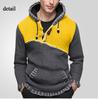 Casual Fall Winter Sweaters for Men Hooded Knitted Pullover Long Sleeve Slim Fit Knit Tops Men's Color-Blocked Drawstring Hoodie Sweater With Pocket