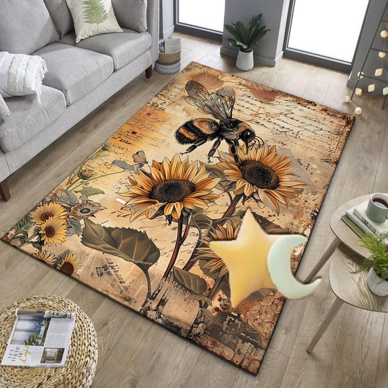 Bumblebee And Sunflower Office Rug Chair Mat, Entryway Carpet, Suitable for Front Door, Bedroom, Living Room, Desk, Holiday Gift
