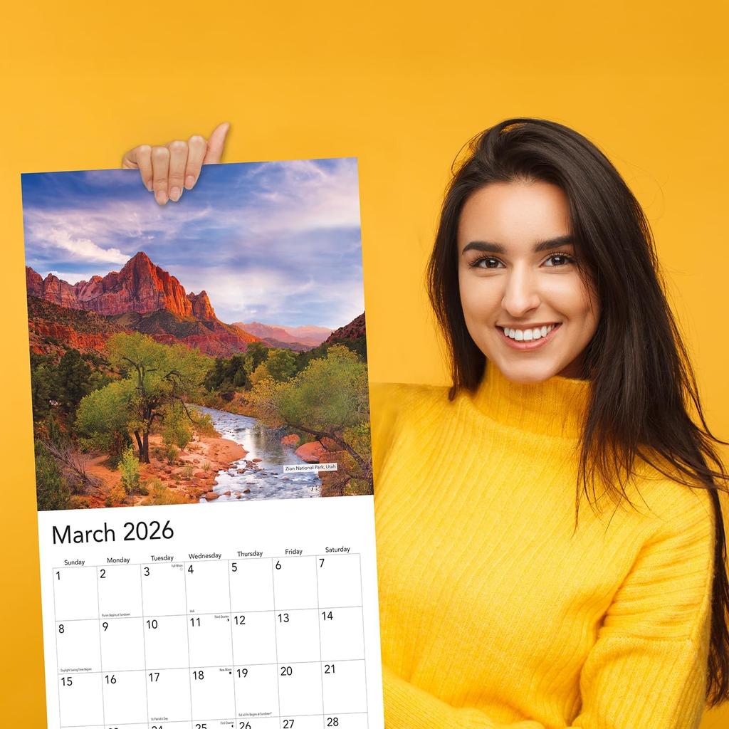 2026 National Parks Hangable Monthly Wall Calendar Large Full Page 16 Months Nature Walks Scenic Hiking Trail Travel Photography Vacation Photo Gift