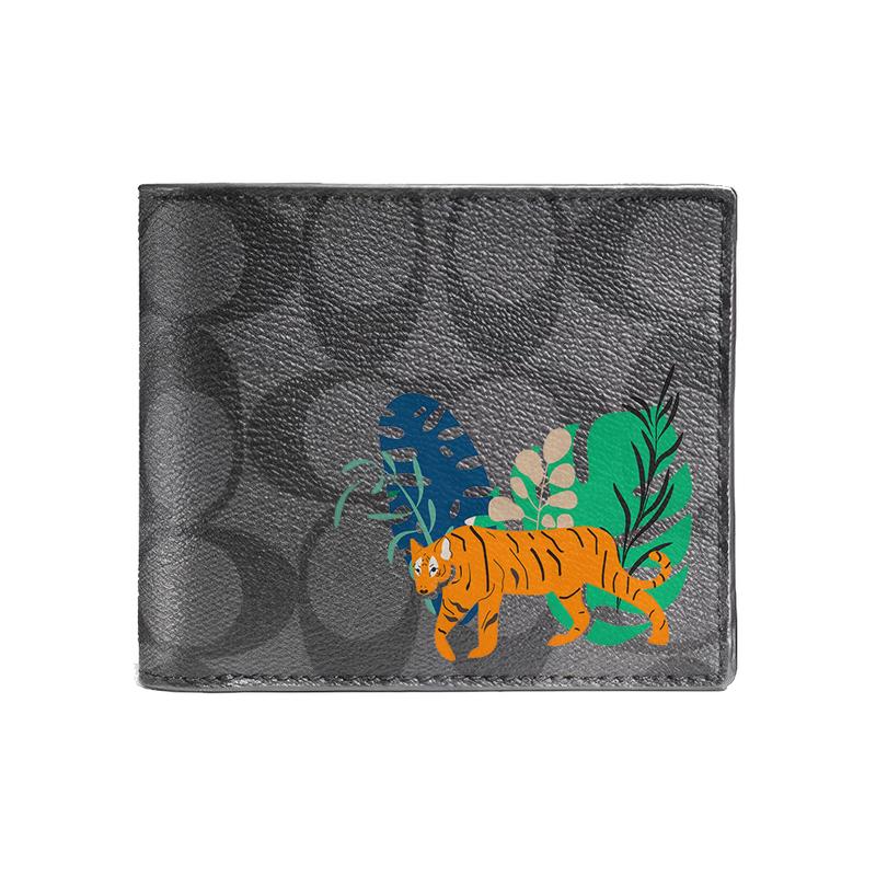 

COACH wallet [Customized bag] 3 IN 1 Made of Magnolia Relief Printed Short Three-in-One Same Style for Men and Women The tiger comes down the mountain чорний