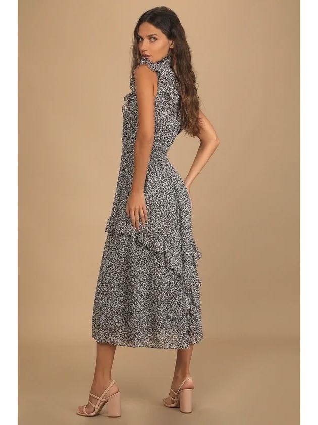 2023 Retro Floral Print Sleeveless Ruffle Dress for Women