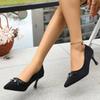 Neuer Stil Schleife mit spitzer Spitze Niedriger dünner Absatz Glas Slip-On Damen Bankettkleid Pumps Schuhe Femme