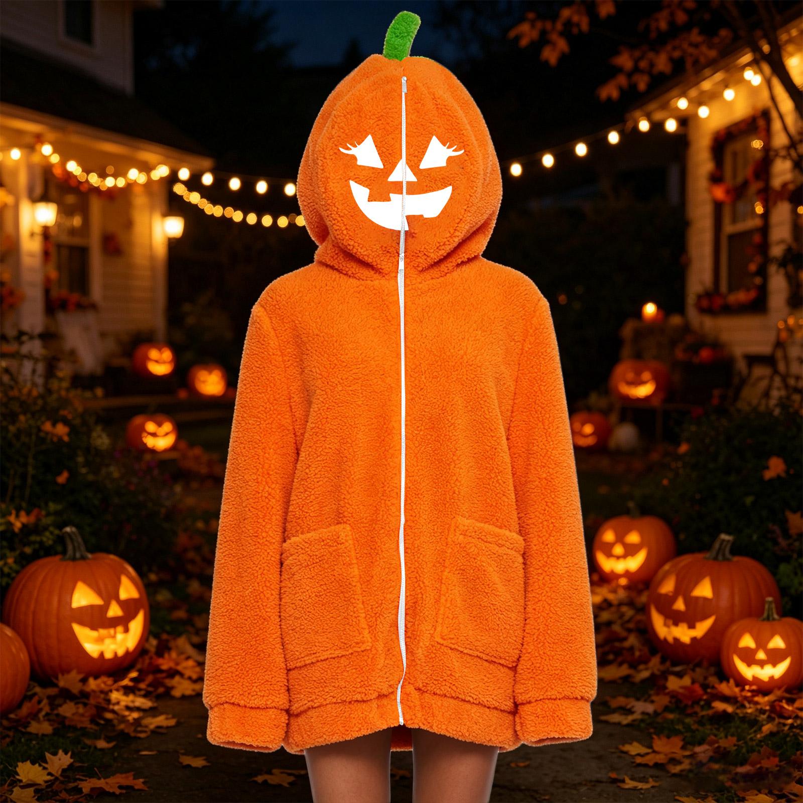 Women s Halloween Pumpkin Print Long Sleeve Sweatshirt Casual Pullover Top XXL