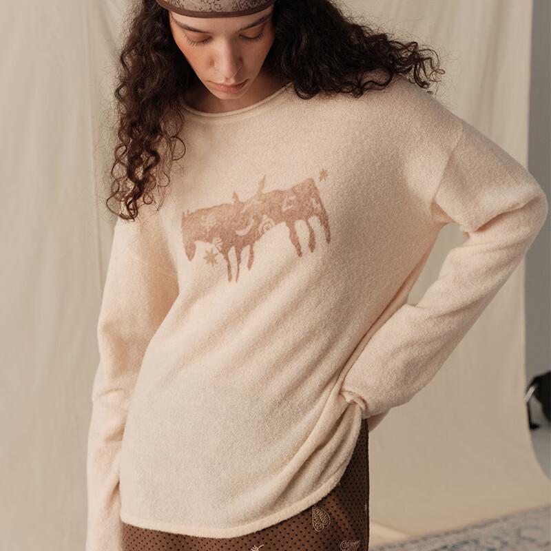 GREEN BELT Women's Little Horse Print Wool Blend Pullover Sweater