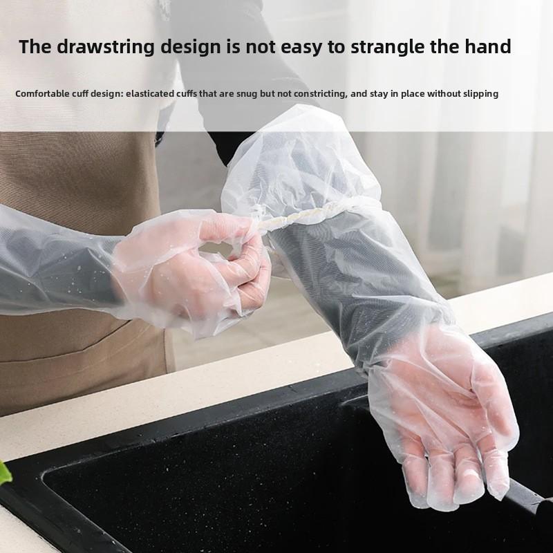 Küche Gebrauch Verlängerte Einweg-Langarm-Kunststoff-Armschutzhandschuhe, Elastischer Verschluss Langarmhandschuhe