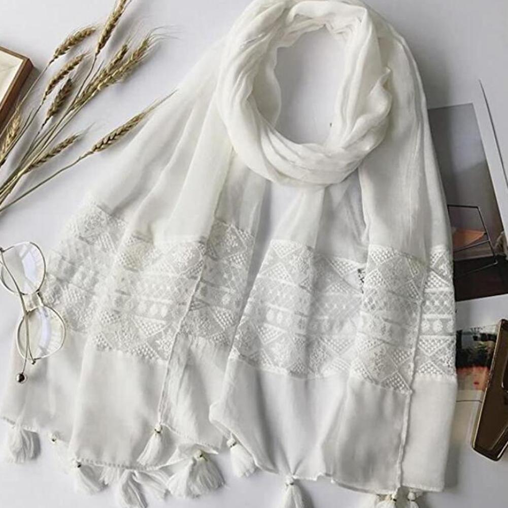 Women Cotton Shawl Solid Color Fashion Pure Elegance Lace Scarf Hanging Spring And Autumn Tassels Wrap Shawl