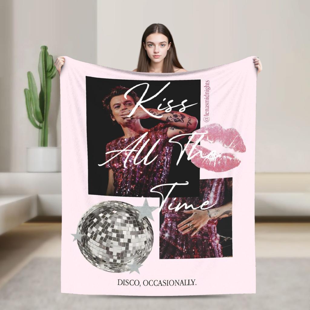 Kiss All The Time Disco HS Flannel Blankets Harrys Music Styles Creative Throw Blankets for Home Hotel Sofa 200x150cm Rug Piece