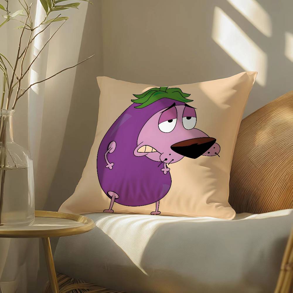 Funny Cartoon Courage the Cowardly Dog-D Pillow Case Silky elegant Comfort Sofa Bed  Invisible zipper Beach pillowcase