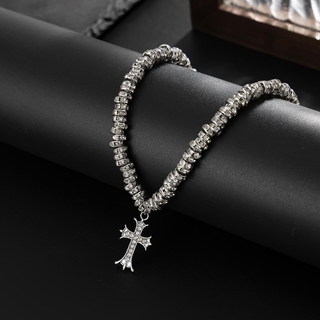 Hip-hop Rhinestone Cross Pendant Necklace Men's High Sense Simple Niche Men's Collarbone Chain Jewelry