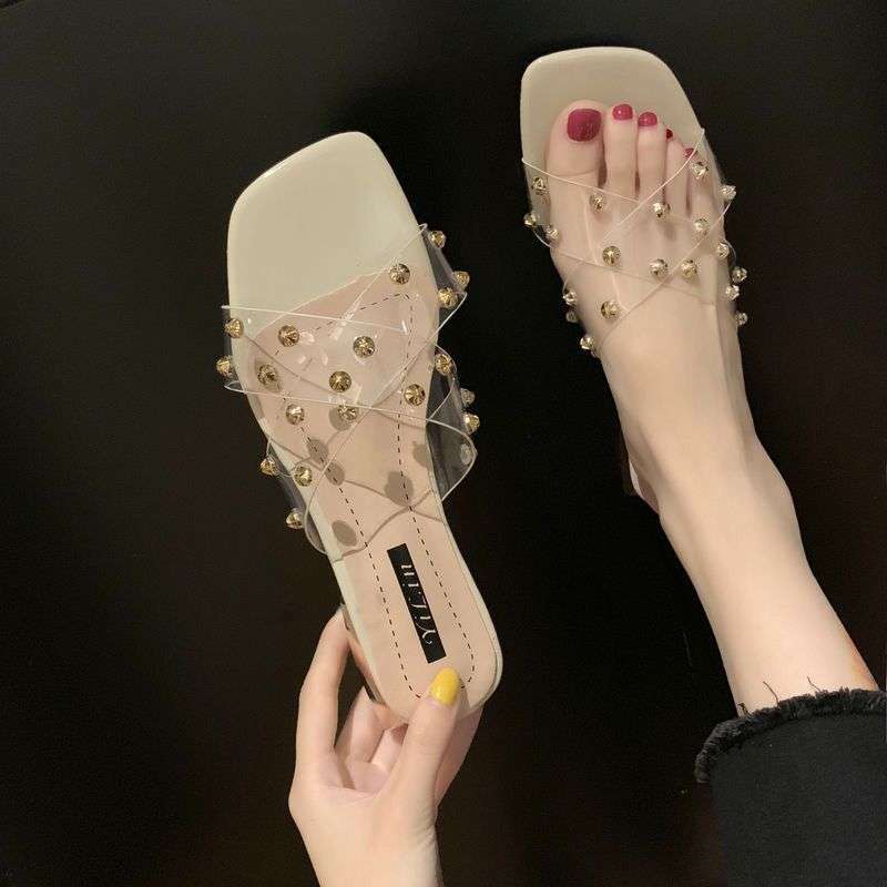 Size 35-43, Large Size Women's Shoes Slippers Women's Summer Wear Thick Heel Transparent Cool Slippers 41 Fashionable Low Heel One-word Drag 42