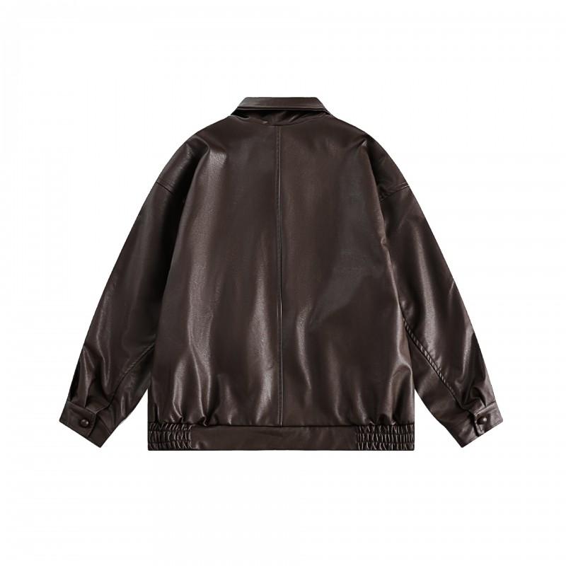 Unisex Vintage PU Leather Jacket Oversized Casual Coat Streetwear Style