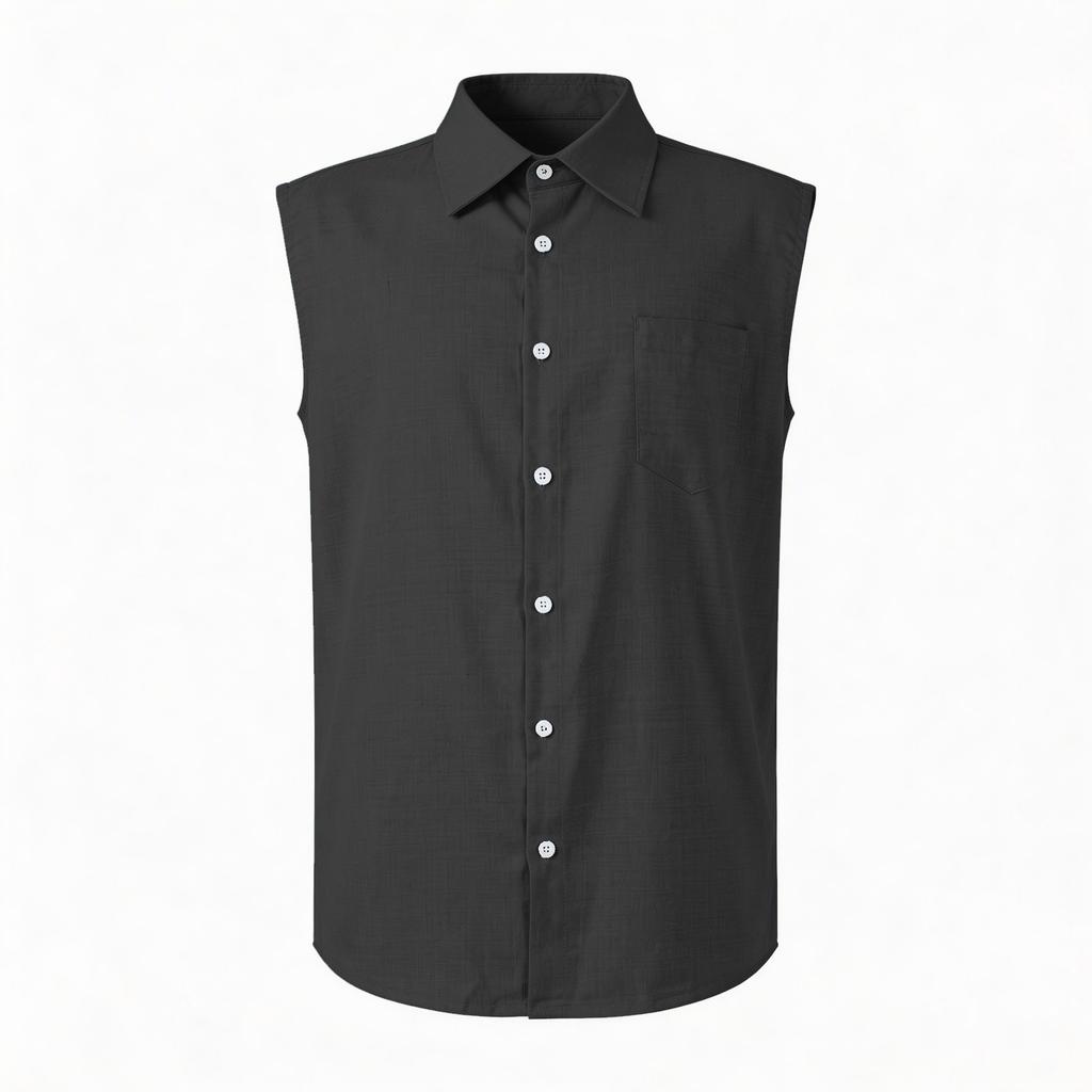 Men Sleeveless Button Down Shirt Casual Classic Fit Summer Lightweight Shirt with Chest Pocket for Daily Wear