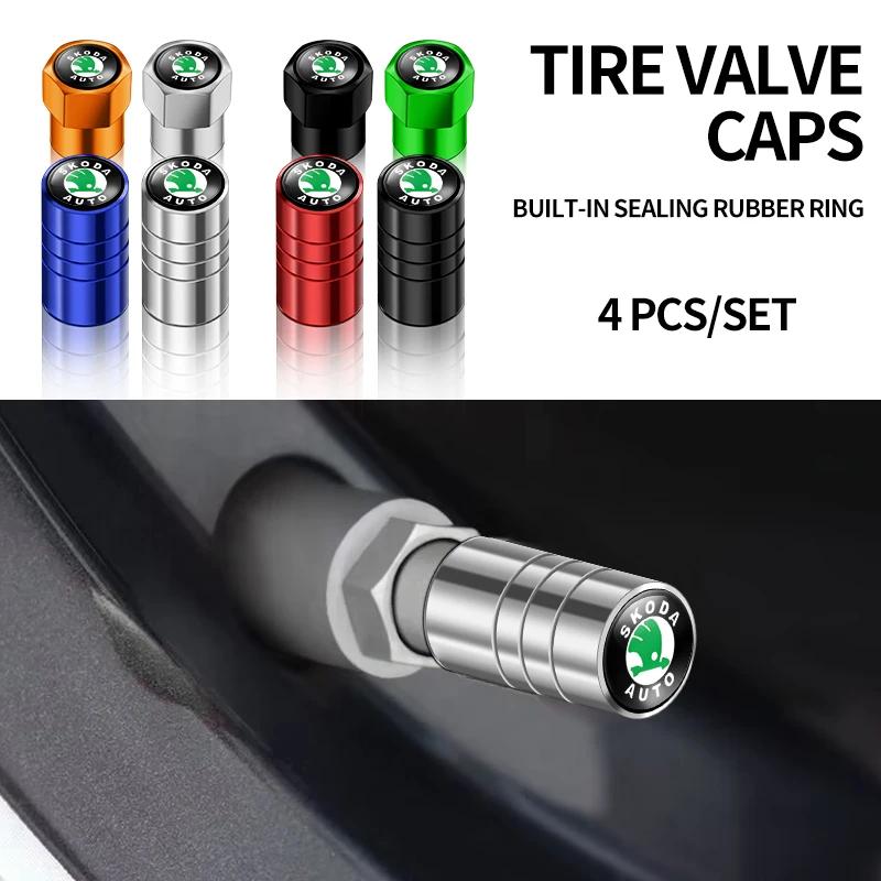 AAAAO1 Car Tire Valve Caps Hex/Circular Metal Tyre Valve Airtight Cover Dust For Skoda Octavia Superb Rapid Kodiaq Fabia Kamiq Roomster
