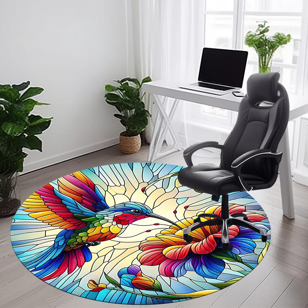1pc Hummingbird Flowers Office Round Area Rug, Indoor Mat Suitable ForOffice, Under Office Chairs Bedroom Living Room Home Decor, Room Deco D164