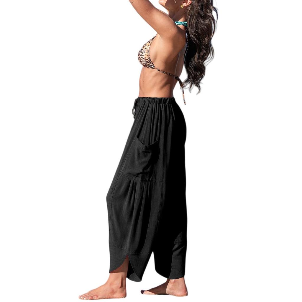 Women's Solid Color Pleated Waist Loose Wide Leg Straight Leg Pants