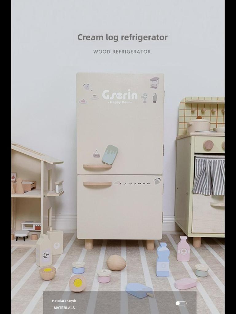 Nordic-Style Children's Dollhouse Kitchen Set: Refrigerator & Cooking Toys for Boys and Girls - Perfect Birthday Gift