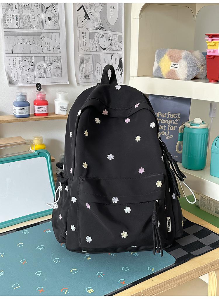 Schoolbag new solid color schoolbag female college student cute embroidery large capacity computer backpack lightweight junior high school schoolbag