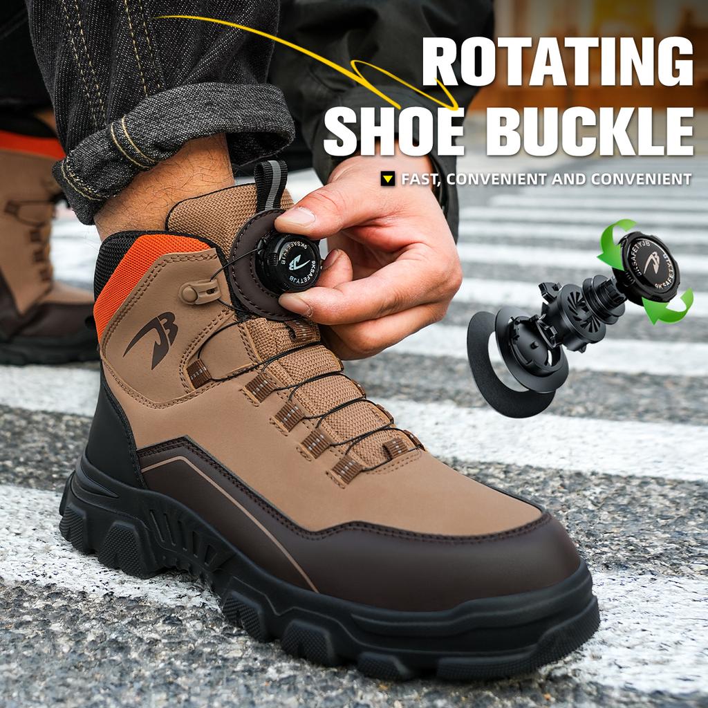 Botão giratório Sapatos de segurança masculinos Botas de trabalho Sapatos de biqueira de aço Sapatos à prova de perfuração Indestrutíveis Botas de segurança Sapatos de proteção