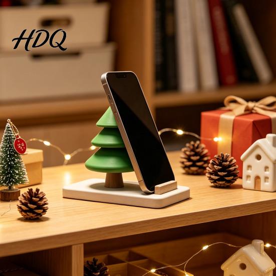 Holiday Gift for Friends Christmas Tree Phone Stand 3D Printed Creative Desk Holder Cell Ornament Phone Festive Desktop Decor Home Office Dormitory