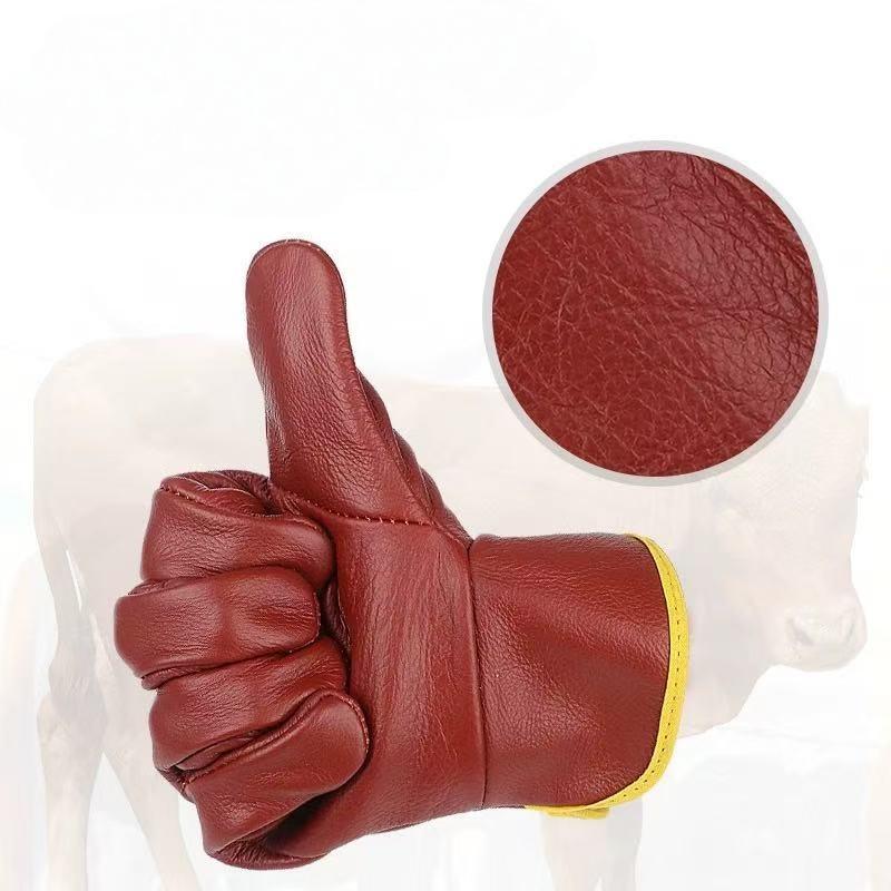 1 Pair Short Leather Cowhide Workers Work Gloves Welding Safety Protection Garden Sports Motorcycle Driver Wear-Resistant Gloves