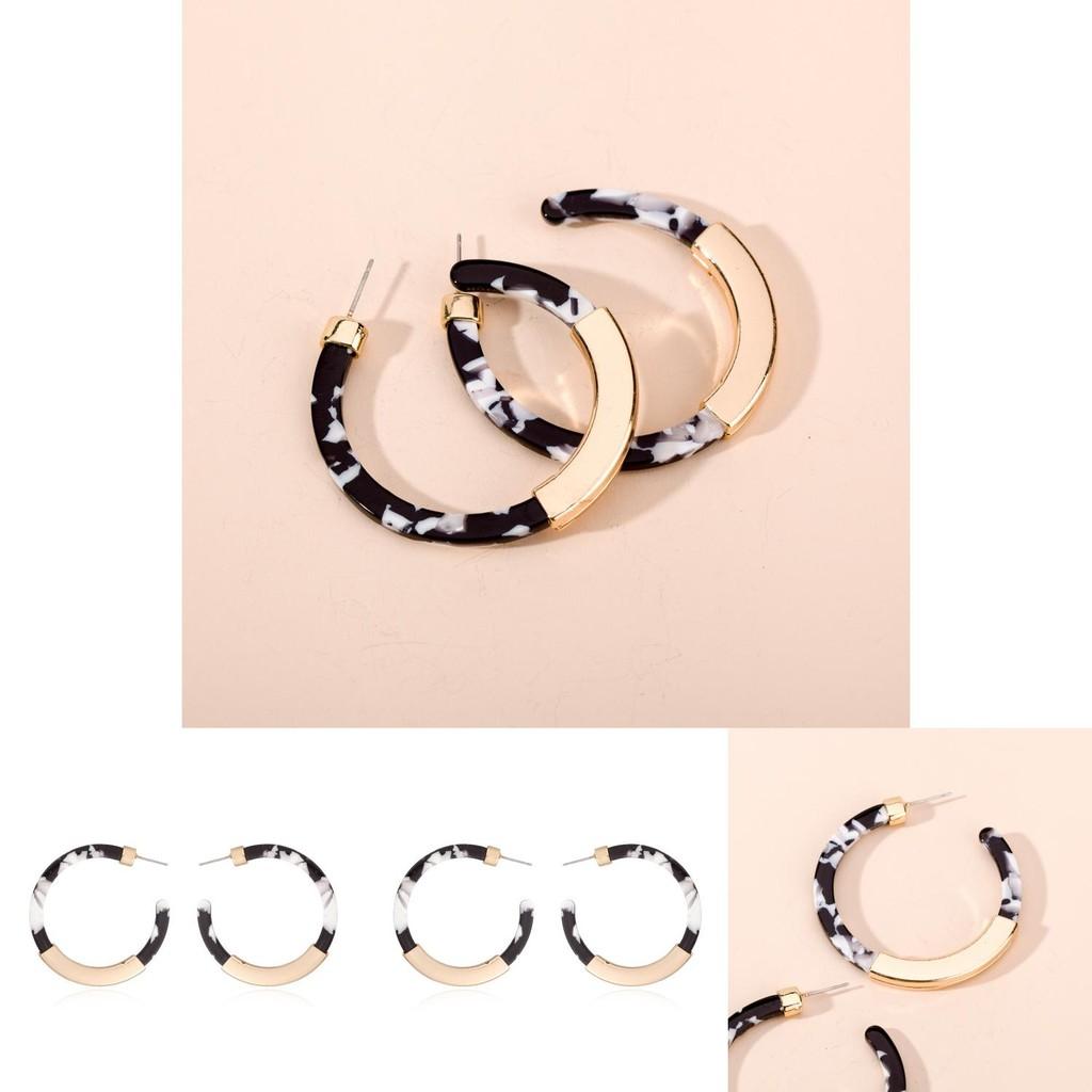 Modern Street Style C-shaped Earrings In Black And White Alloy With Creative Design