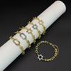 European & American Punk Chunky Chain Bracelet - T-shaped Zircon Inlaid, Hip Hop Metal Style, Colorful Hand Jewelry