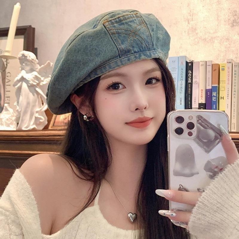 Cowboy Beret Women Autumn Washed Old Retro Star Anise Bud Painter Hat High Sense Hat Lady