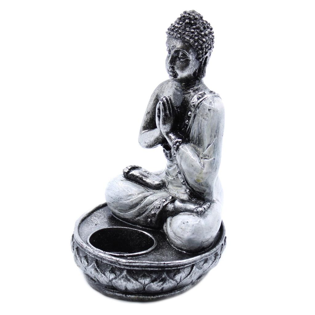 Buddha Resin Candle Holder, White Medium