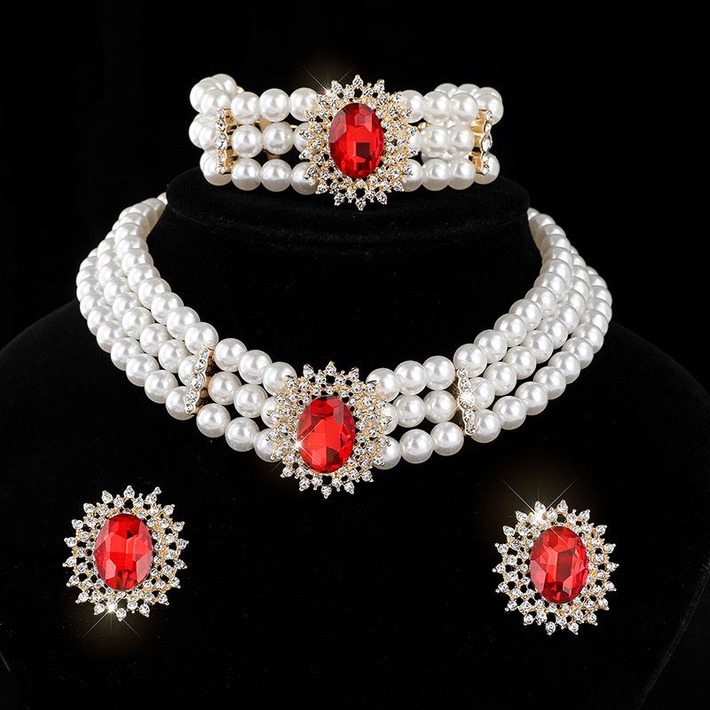 Wedding diamond multi-row imitation pearl necklace short crystal choker full diamond collarbone chain women