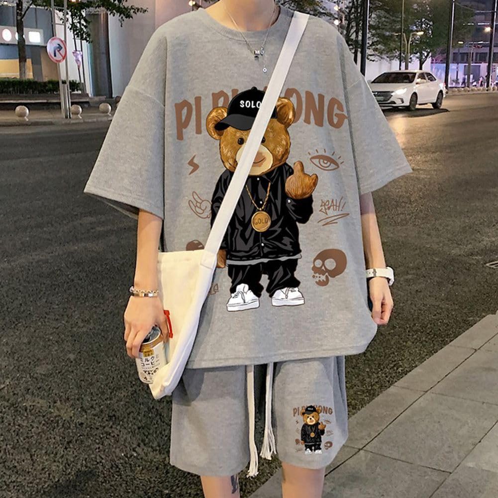 FJLTDCP Men's 2-Piece Set, Short Sleeve T-Shirt and Shorts, Casual Loungewear for Spring, Summer, and Fall, Comfortable and Popular, Unisex - Gray-XL