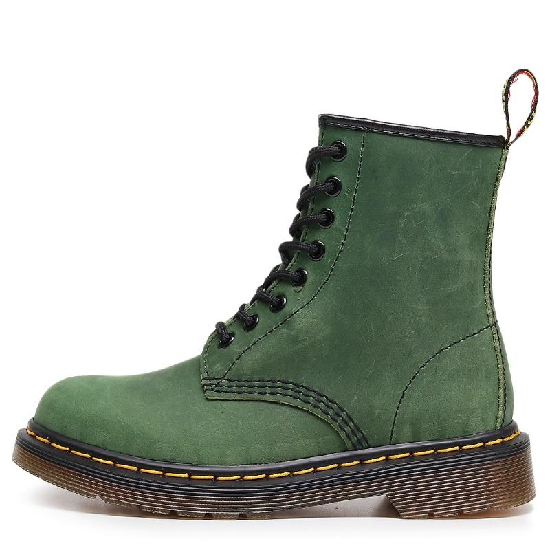 High Top Crazy Horse Green Motorcycle Boots Women's Classic Retro Short Boots Men's and Women's Boots Round Head Trend