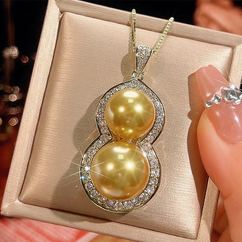 

Jewelry Copper Bottom Plating Simulation Golden Pearl Gourd Pendant Necklace Female 16-14M