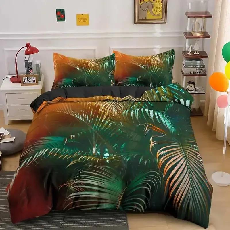Green Nature Weed Leaves Comfortable Duvet Quilt Cover Pillowcase Bedding Set Children Bedroom Decoration Home Textile