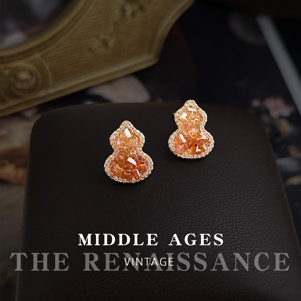 Маленькие тыквы циркон стекло хрусталь гвоздики оранжевые серьги с постепенным изменением цвета