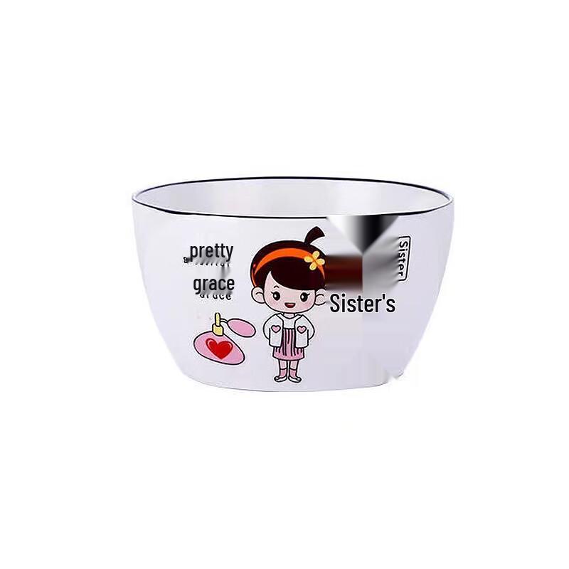 ZISIZ Cartoon Square Enamel Rice Bowl Set