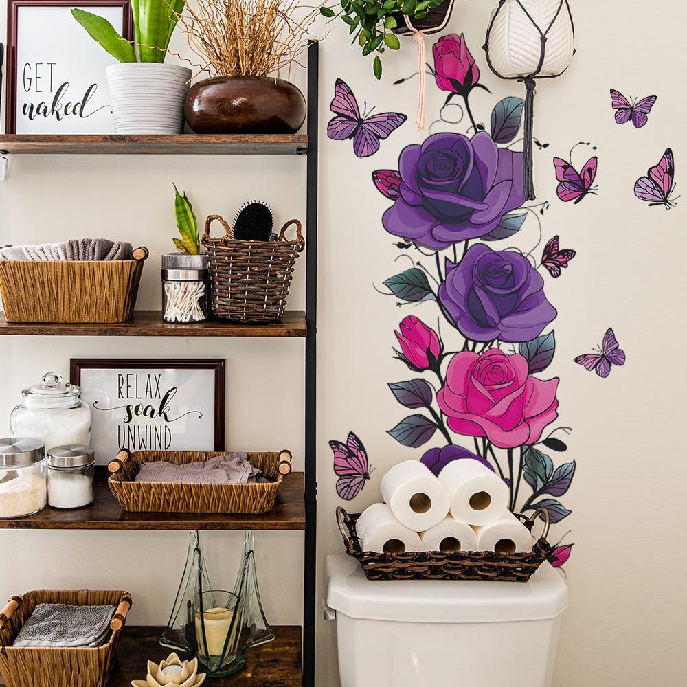 Watercolor Rose, Vine, Dancing Butterfly, Entrance Hall, Living Room, Home, Wall Beautification Stickers
