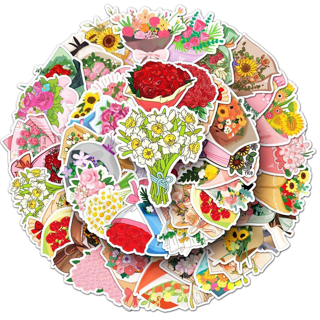 50 Flower Bouquet Stickers: Waterproof, Decorative, INS Style for Planners and Stationery