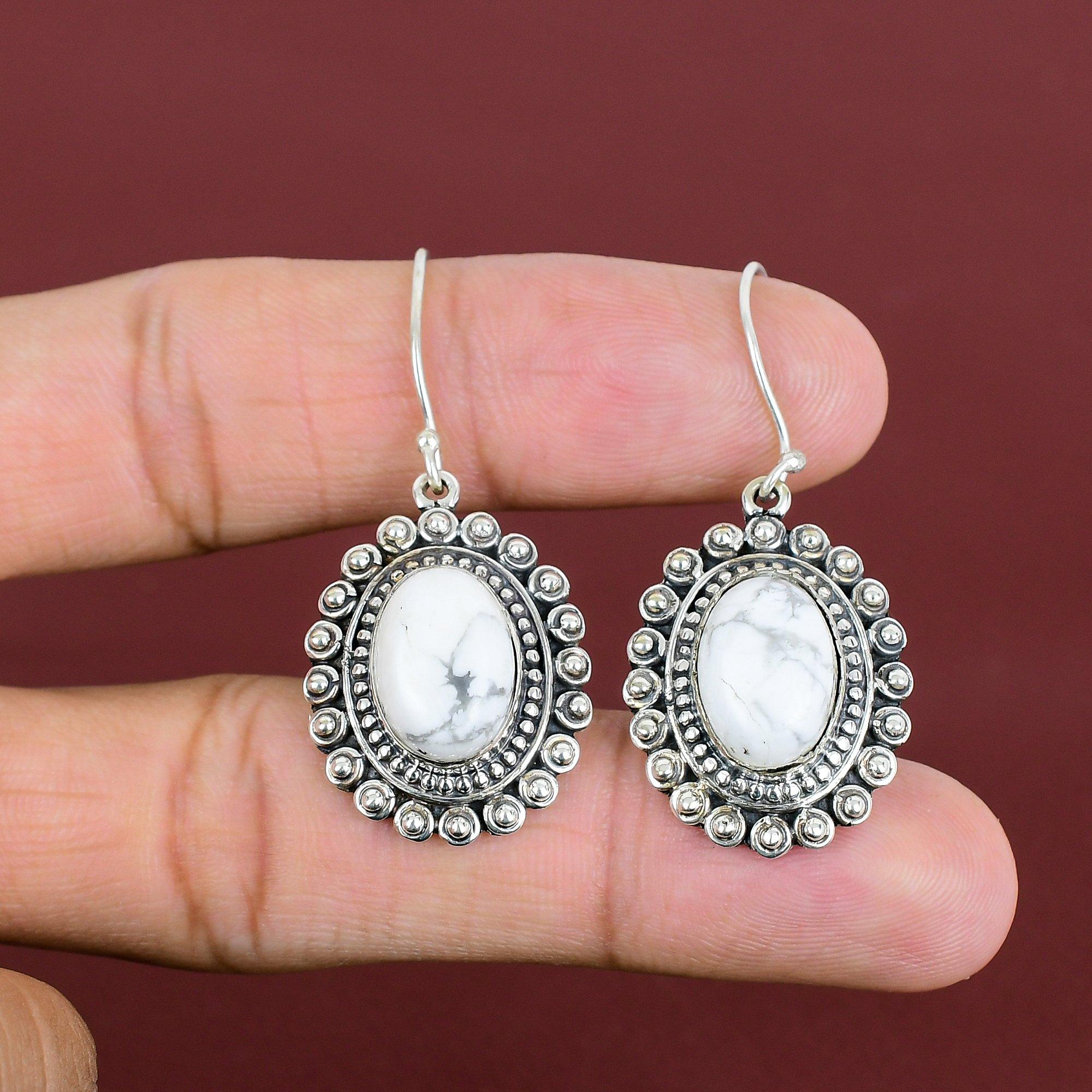 Howlite Earring Natural Gemstone Earring 925 Sterling Silver Earrings Vintage Design Earrings Howlite Jewelry Wedding Gifts Handmade Earring