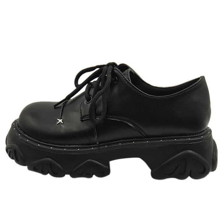 

[Ushilai] British style platform loafers women s 2025 spring new small height increase sweet and cool small leather shoes 39 матовий чорний колір