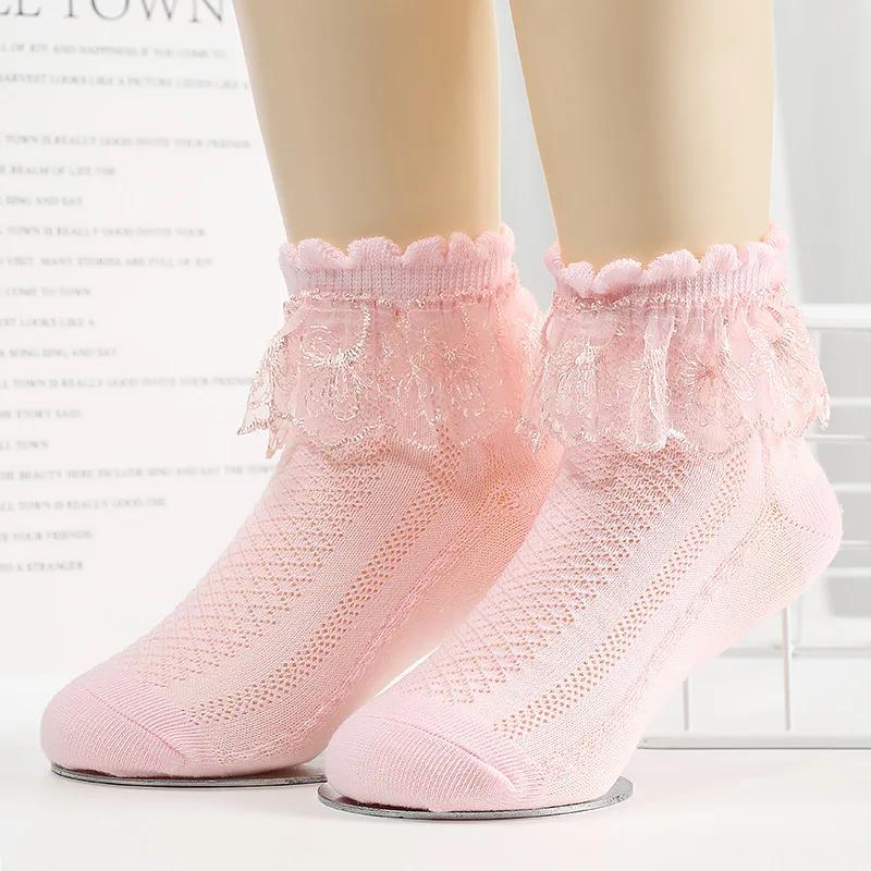 Mesh Socks Breathable Cotton Lace with Ruffle Princess Children Ankle Short Sock White Pink Yellow for Baby Girls Kids Toddler