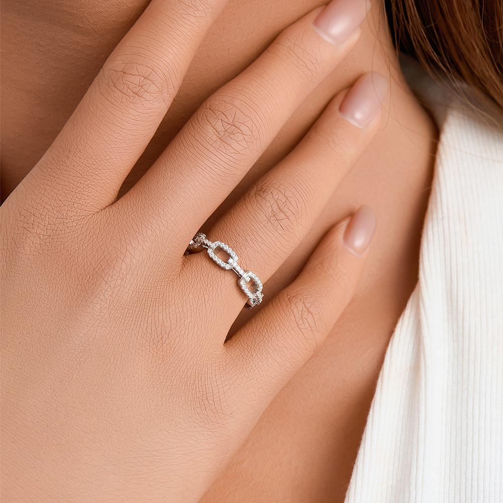 Classic Chain Design Wedding Fine Jewelry 925 Silver Moissanite Finger Rings for Women Fashion Daily Jewelry Gifts