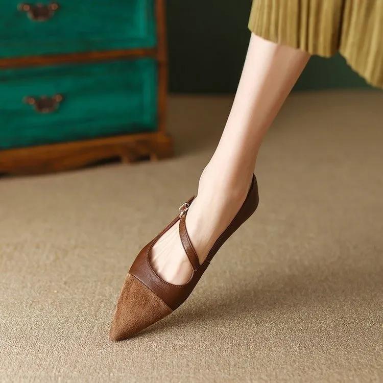 Women's Flats Pointed Toe Mary Jane Shoes for Women Elegant Dress Shoes Oblique Strap Ladies Shoes Black Zapatillas Mujer 9864N