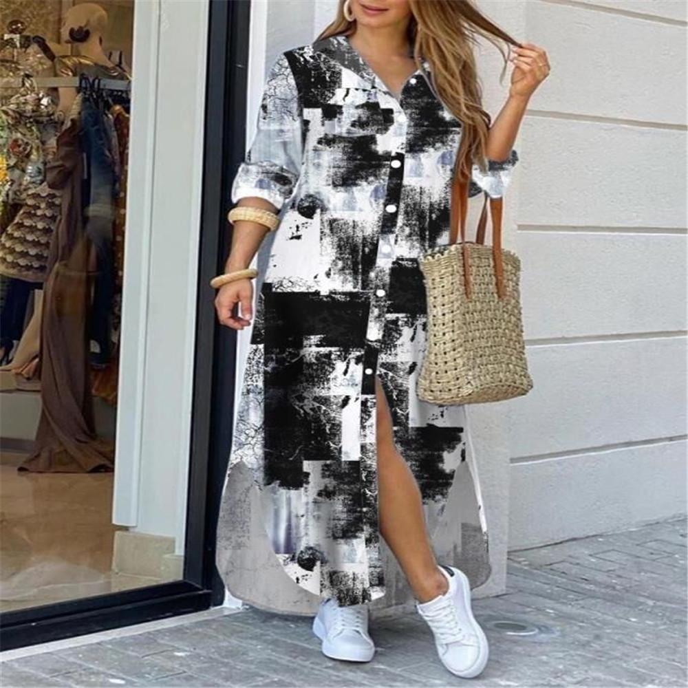New Women's European and American Fashion Long Shirt Dress - Spring/Autumn, Sexy, Single-Breasted, Loose Lapel Design