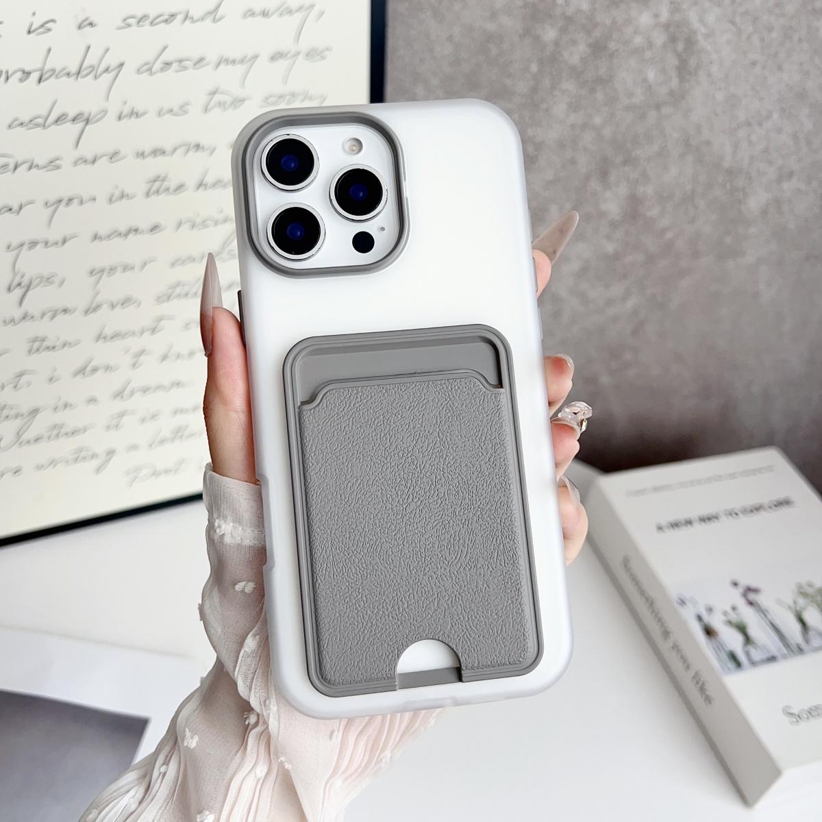 

Чехол для телефона 2 в 1 с отделением для карт, матовый, для iPhone 17 16 E 15 14 13 Pro Max, текстура кожи, кошелек, кармашек для фото, противоударный чехол iPhone17 Pro серый