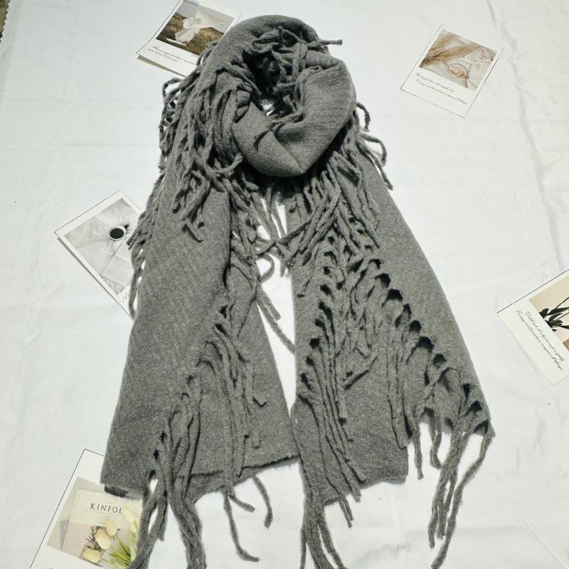 New Solid Color Tassel Imitation Cashmere Scarf on Both Sides for Women Autumn and Winter Versatile Shawl High End Winter Warm Thickened Scarf